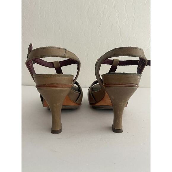 Neosens 39 / 9 Heels Leather Peep Toe Olive Green Ankle Strap Pumps T Strap - Picture 9 of 11